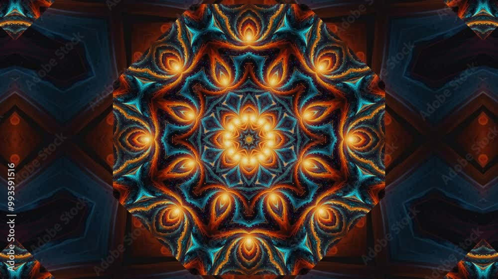 kaleidoscopic motion design background. Intricate geometric VJ loop. Seamlessly looping animation