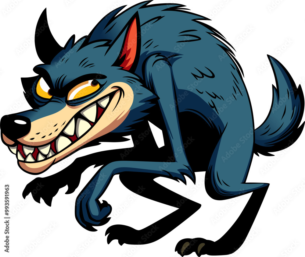 treacherous evil gray wolf smiling, vector drawing treacherous evil gray wolf smiling, vector drawing