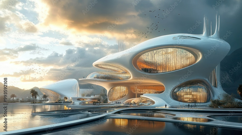 Futuristic Architectural Marvel by the Water Futuristic Architectural Marvel by the Water