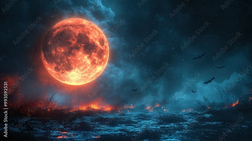 Fototapeta premium Enigmatic Night Under a Glowing Full Moon