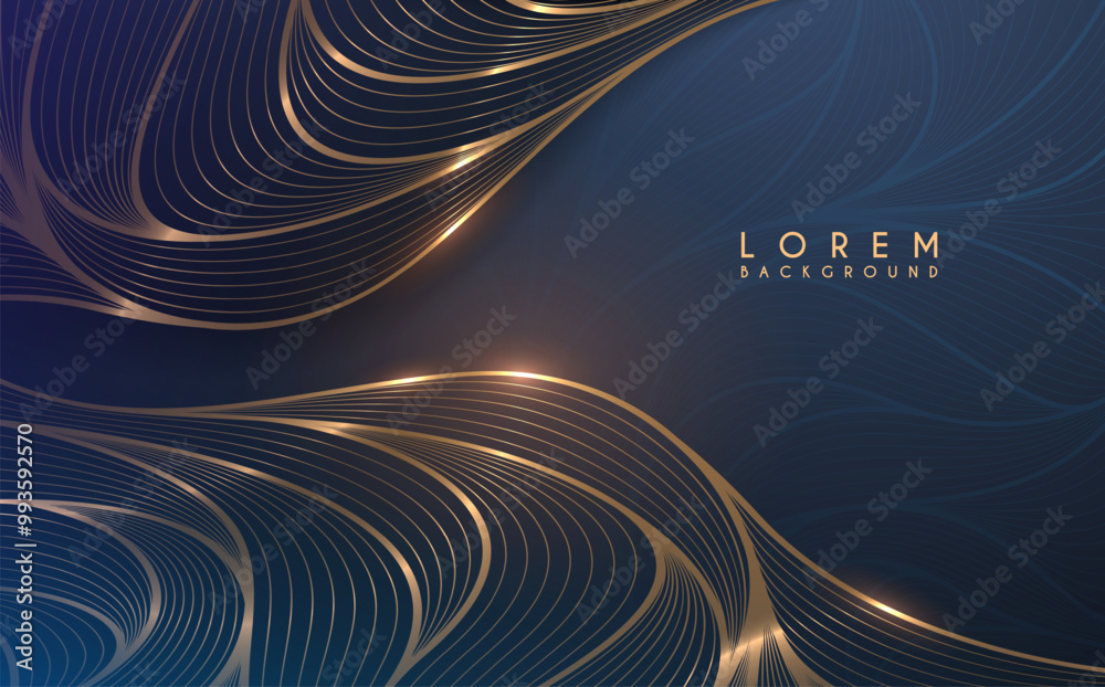 © d1sk - Golden waved lines on blue background
