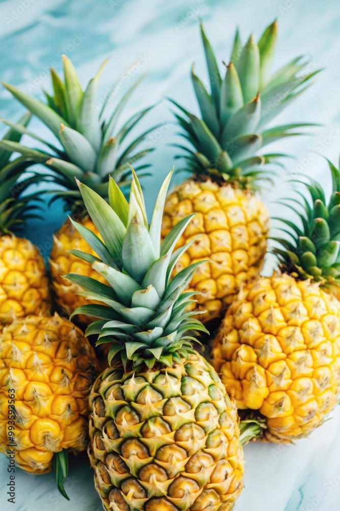Fresh pineapples stacked in a vibrant tropical display. Fresh pineapples stacked in a vibrant tropical display.