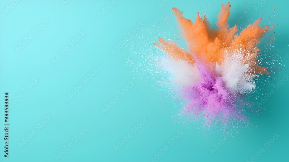 Obraz premium Vibrant of Color Dynamic Orange Purple and White Burst Against Dark Teal Background - Captivating Abstract Art for Modern Design Projects