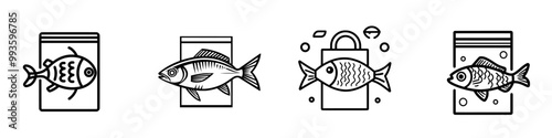 This icon represents fish feed or aquaculture feed in the form of a feed bag.