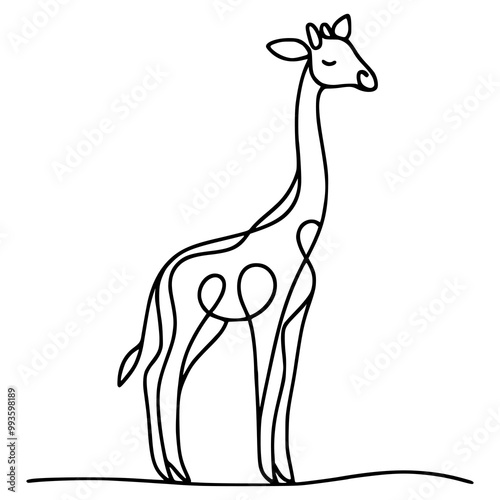 one line drawing giraffe wild animal vector illustration template design