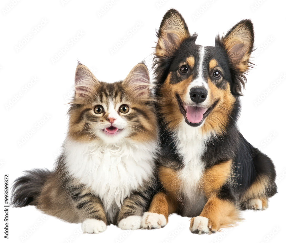 PNG Adorable kitten and happy dog PNG Adorable kitten and happy dog