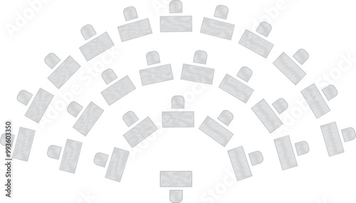 Wedding seating plan element. Conference banquet  seminar classroom interior, conference hall and seminar room interior design. Vector top view of arrangement of banquet furniture seats illustration
