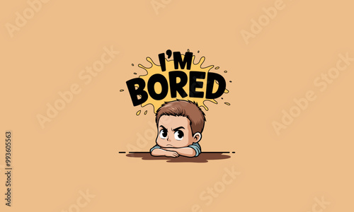 Angry boy with arms crossed and I'm Bored text above