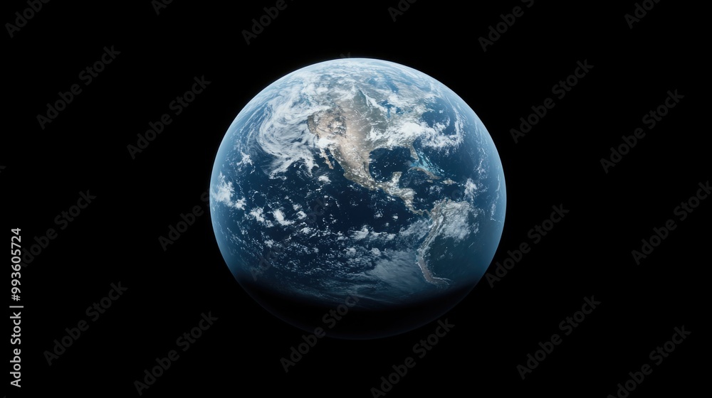 The Earth planet with a blue color on a black background, viewed from space. The Earth planet with a blue color on a black background, viewed from space.