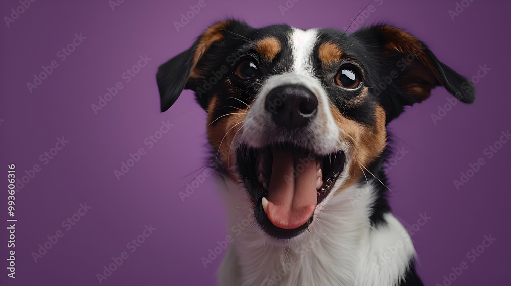 Smiling Dog with Copy Space, Purple Background Smiling Dog with Copy Space, Purple Background