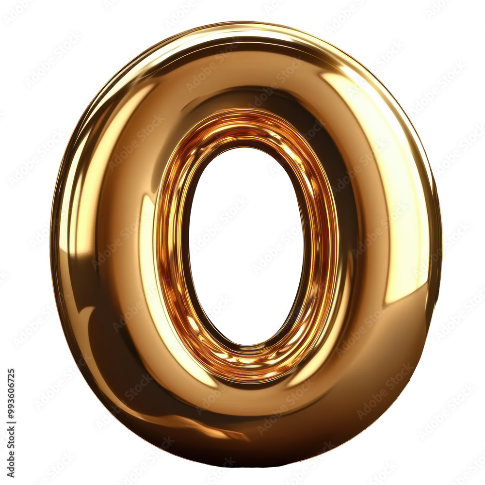 Shiny gold circular sculpture displaying the number zero indoors Shiny gold circular sculpture displaying the number zero indoors