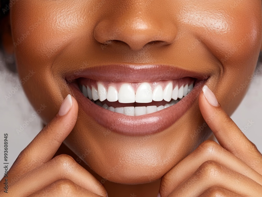 Obraz premium Close up of a Woman s Face with Radiant Smile Showcasing Healthy and Beautiful Teeth