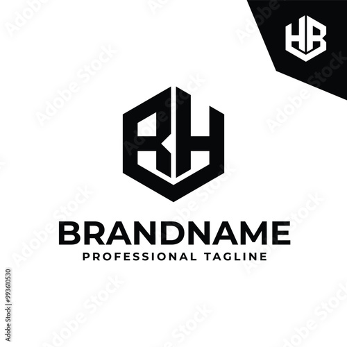 Letters RH HR BH HB Hexagon Logo, suitable for any business with RH HR BH HB initials