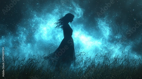 Enigmatic Silhouette Against Cosmic Background