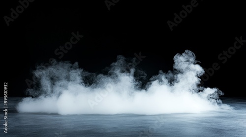 Ethereal White Smoke or Fog Spreading Across Dark Minimalist Studio Background