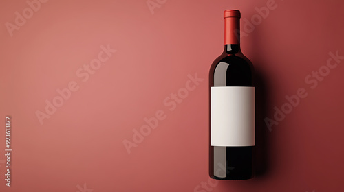 A bottle of red wine placed elegantly on a textured surface. The label is blank, making it perfect for customization or branding, ideal for wine enthusiasts and marketers. photo