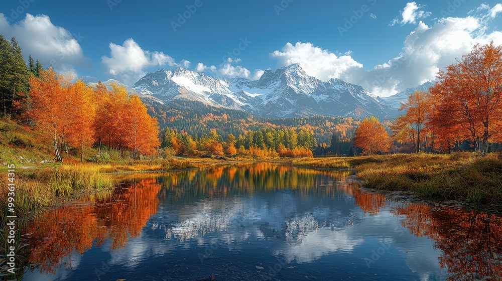 Fototapeta premium Majestic Mountain Landscape at Sunset with Lake - Nature Background