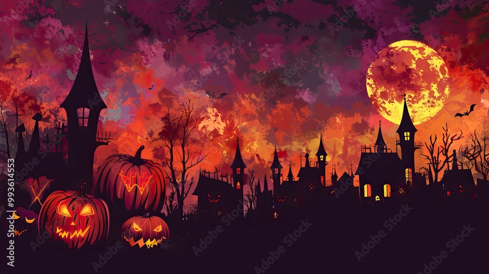 Free vector halloween background with pumpkins and haunted house, Happy Halloween Free vector halloween background with pumpkins and haunted house, Happy Halloween
