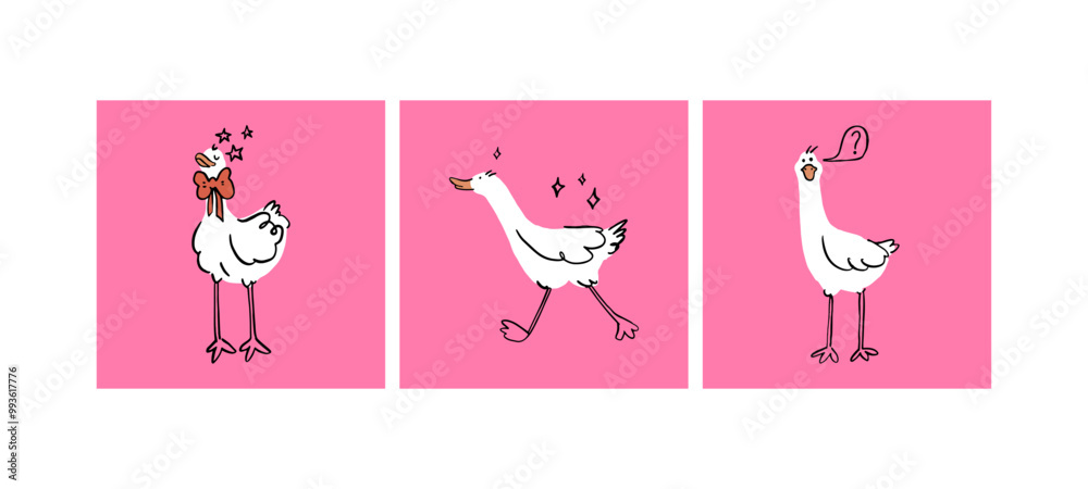 Set of funny geese. Trendy vector illustration. Set of funny geese. Trendy vector illustration.