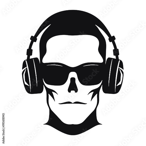 Music Skull Wearing Headphones and Glasses Silhouette Vector Illustration Transparent Background