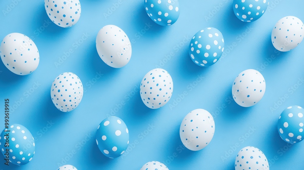 Pattern Of Blue and White Easter Eggs Over Blue Background Pattern Of Blue and White Easter Eggs Over Blue Background