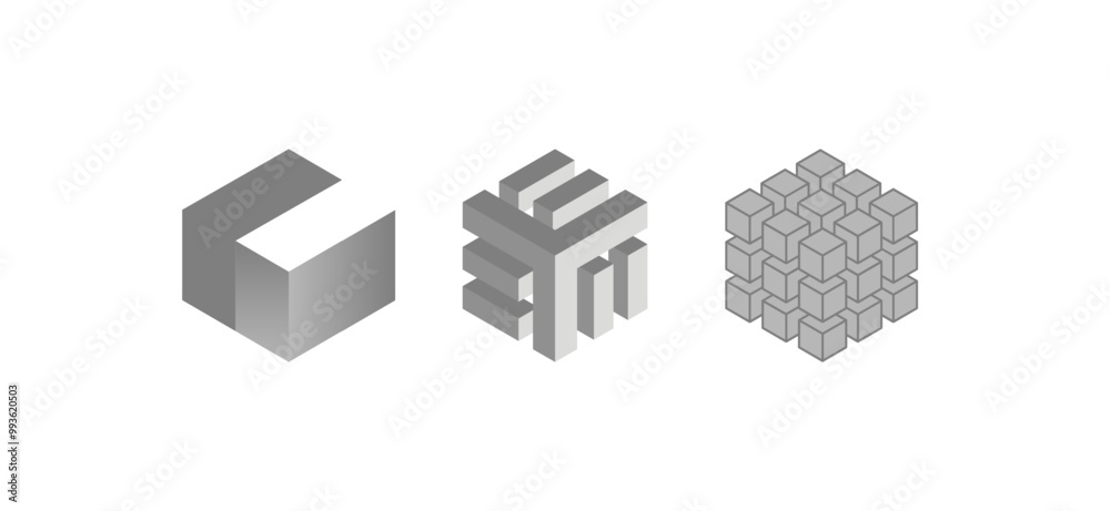 Obraz premium 3D abstract art set with black backgrounds, graphic icons, and modern design elements, ideal for adding depth and creativity to visual projects, logos, and digital designs.