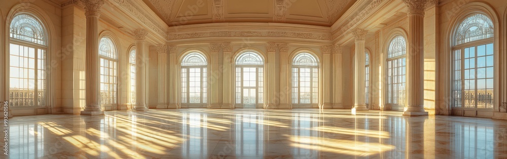 Spacious marble hall with towering columns, arched ceilings, and streaming sunlight Spacious marble hall with towering columns, arched ceilings, and streaming sunlight