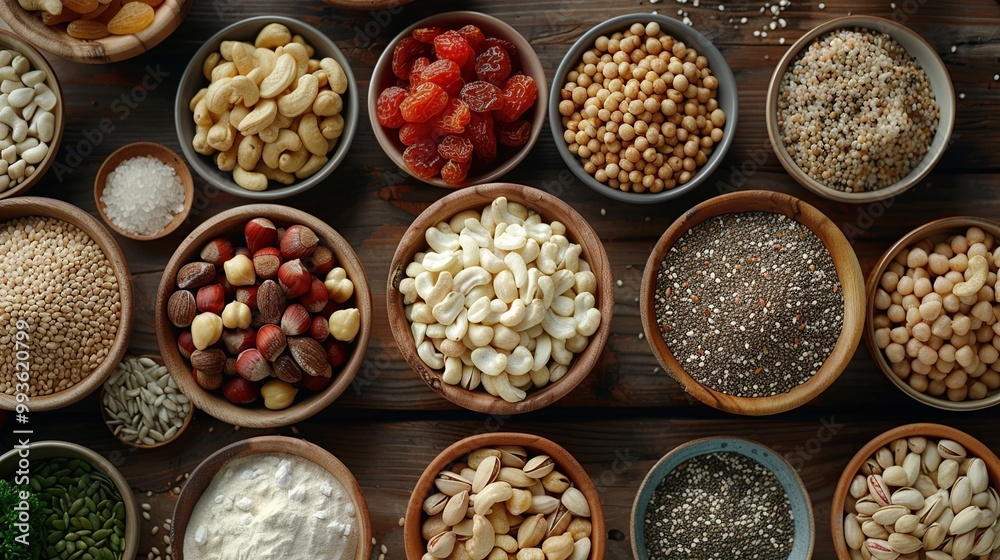 Variety of Nuts and Seeds in Bowls Variety of Nuts and Seeds in Bowls