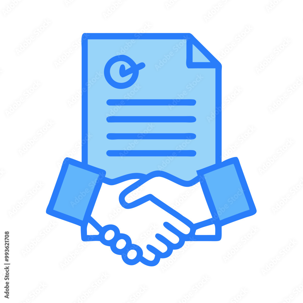Business Agreement Icon with Handshake and Document Business Agreement Icon with Handshake and Document