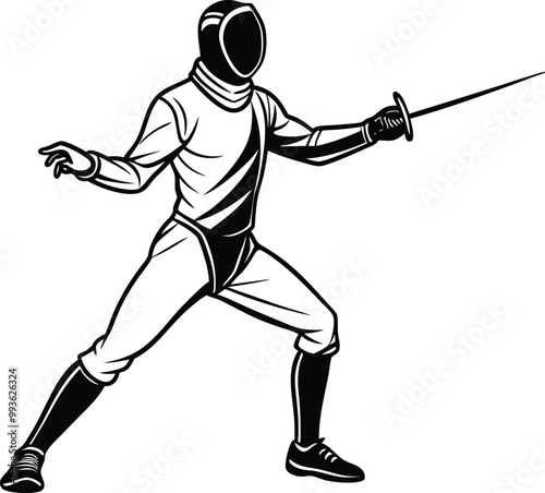 Vector fencing sports silhouette white background.