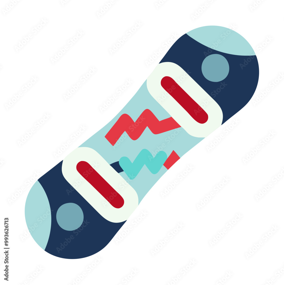 A cartoonish blue and red snowboard with a red stripe. The snowboard is shown in a white background A cartoonish blue and red snowboard with a red stripe. The snowboard is shown in a white background