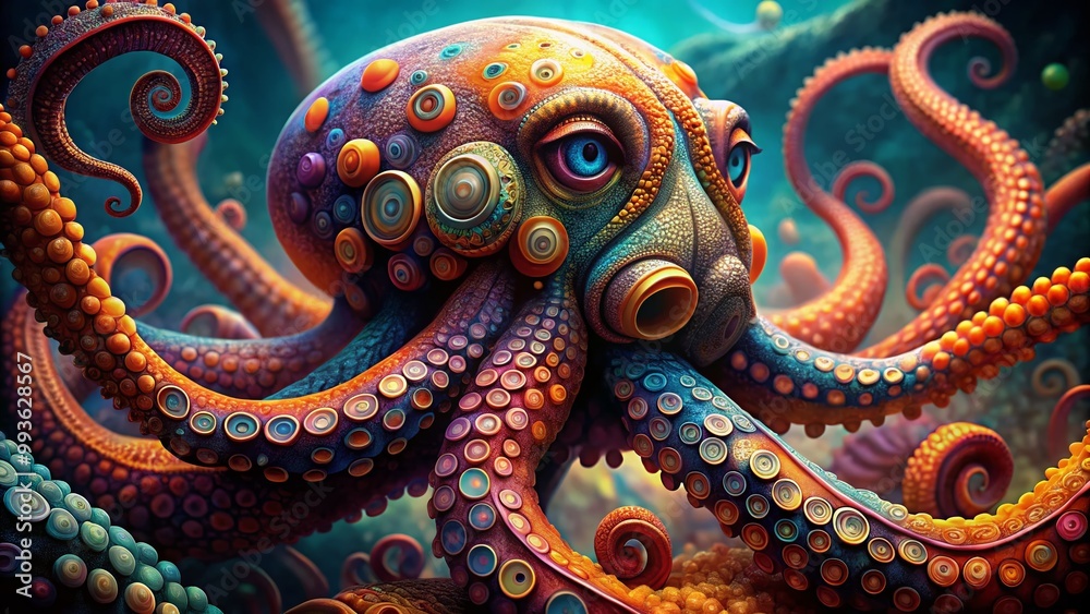 Vibrant and Colorful Octopus Drawing with Intricate Patterns and Artistic Details for Creative Use Vibrant and Colorful Octopus Drawing with Intricate Patterns and Artistic Details for Creative Use