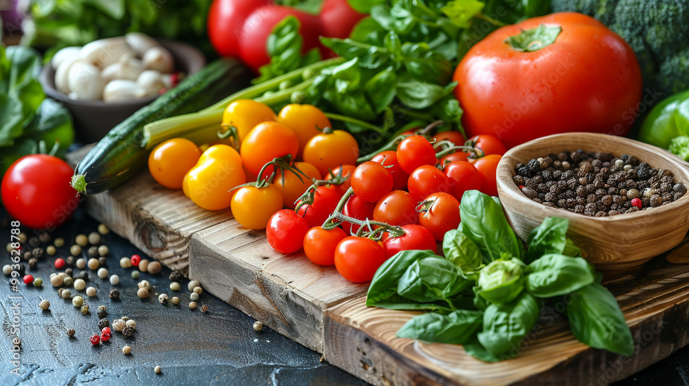 A wellness lifestyle emphasizes eating healthy foods for good health. Close-up of fresh, colorful vegetables on the table showcases nutrition and vitality. A wellness lifestyle emphasizes eating healthy foods for good health. Close-up of fresh, colorful vegetables on the table showcases nutrition and vitality.