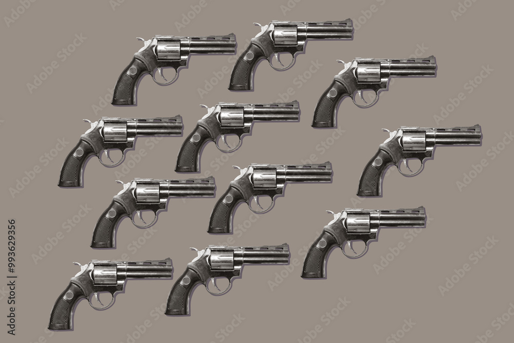 Collage with a toy pistol Collage with a toy pistol