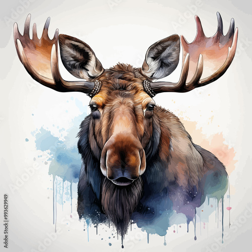 Moose drawing painted with watercolors. photo