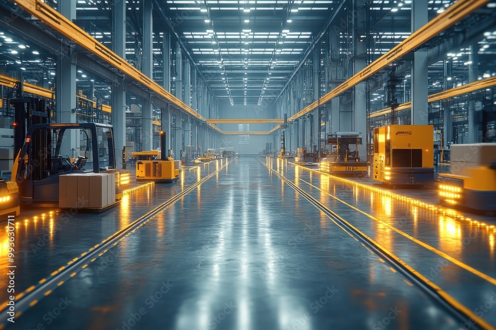 Automated Warehouse Interior with Forklifts Automated Warehouse Interior with Forklifts