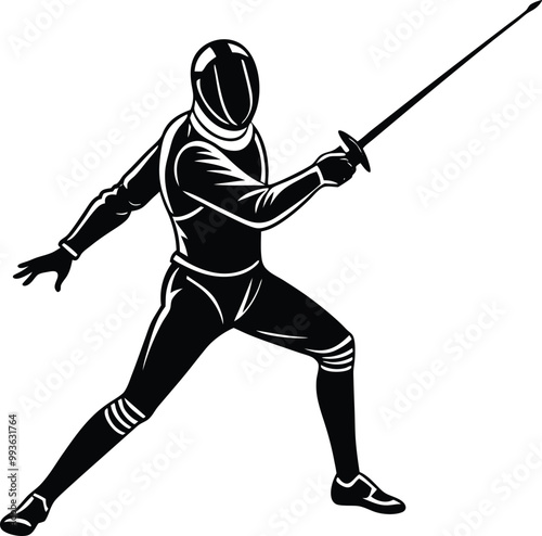 Vector fencing sports silhouette white background.