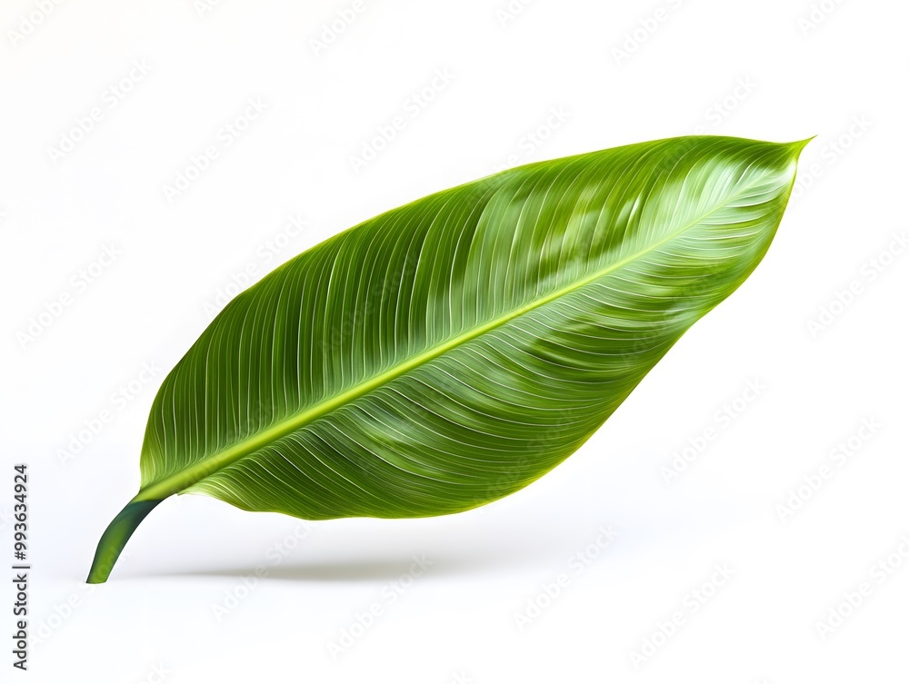 Fototapeta premium Single Green Leaf on White Background