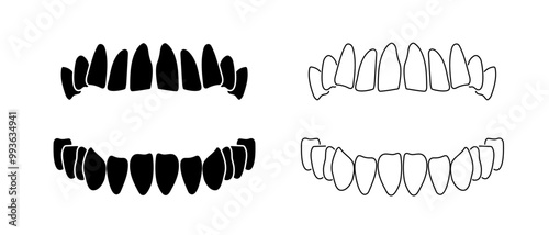 Human mouth tattoo. Black teeth logo. People jaw outline for decoration.