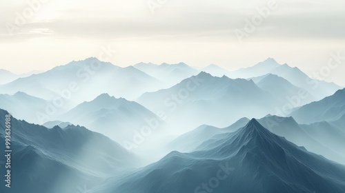 Monochrome mountain silhouette horizon with gradient shades of gray