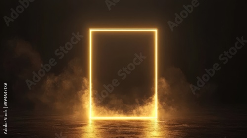 Golden Frame with Dramatic Glow: Luxurious Design on Dark Marble Background