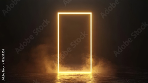 Golden Frame with Dramatic Glow: Luxurious Design on Dark Marble Background