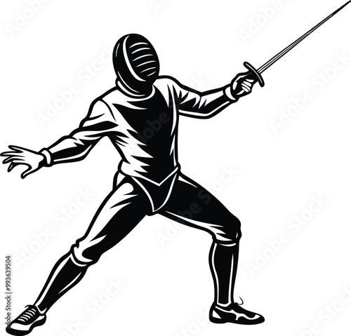 Vector fencing sports silhouette white background.