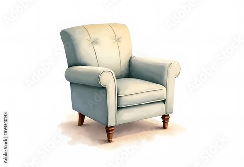 Stylish beige leather sofa on white background
