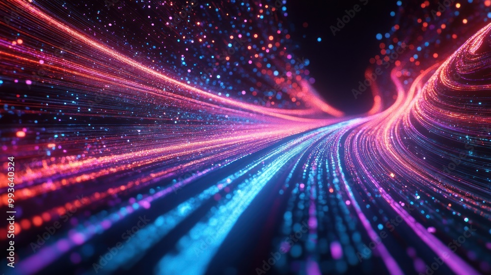 A vibrant abstract representation of flowing light and color patterns. A vibrant abstract representation of flowing light and color patterns.