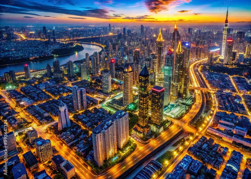 Fototapeta premium Vibrant City Light Maps Displaying Urban Landscapes and Nighttime Aerial Views in Modern Cities