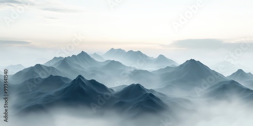 Monochrome mountain silhouette horizon with gradient shades of gray