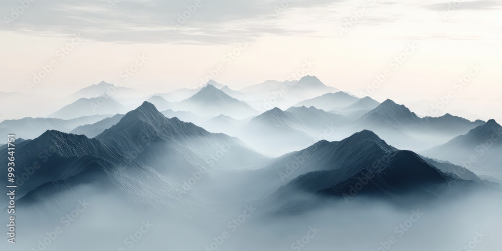 Monochrome mountain silhouette horizon with gradient shades of gray Monochrome mountain silhouette horizon with gradient shades of gray