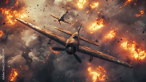 Generative AI, Explosive WWII Dogfight in the Clouds