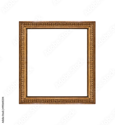 Antique golden picture frame isolated on white background.